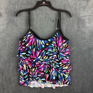 Rose Marie Reid Vibrant Pink and Blue Tiered Ruffled Tankini TOP ONLY Sz 16